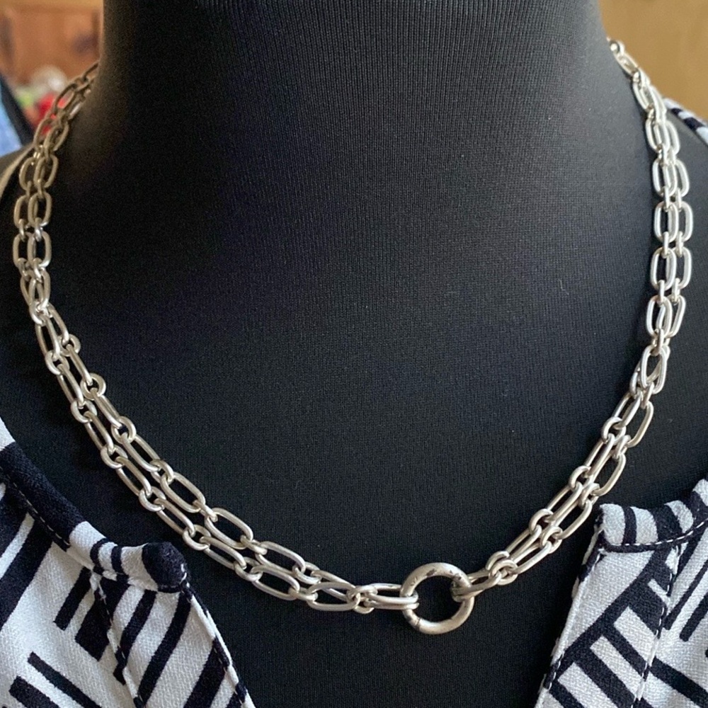 Brighton brushed silver link double strand‎ collar necklace